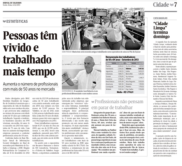 Jornal de Valinhos - Pessoas tem vivivo e trabalha do mais tempo