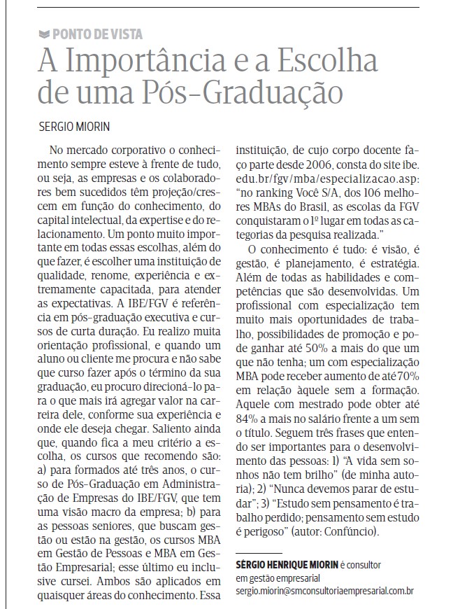 A importancia de uma poós graduação - Jornal de Valinhos