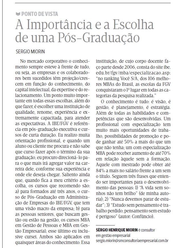 A importancia de uma poós graduação - Jornal de Valinhos