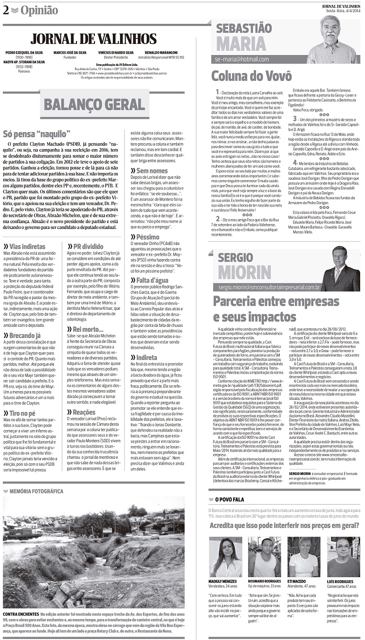 Parceria entre Empresas - Jornal de Valinhos 04 de Abril 2014